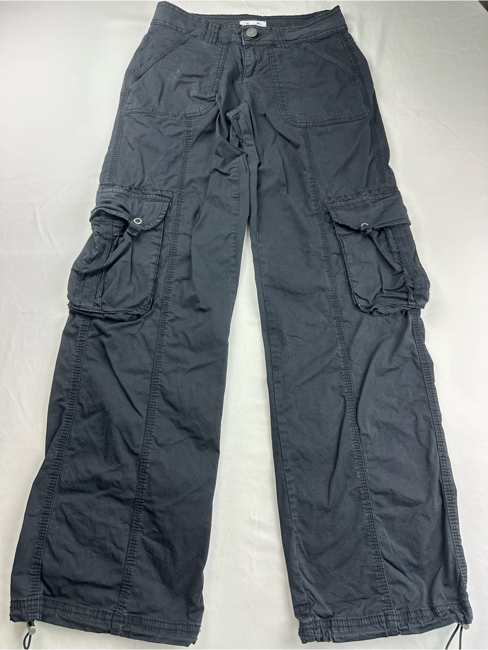 Garage Black Wide Leg Cargo Pants Y2K Baggy Utility Skater Parachute Bungee 0